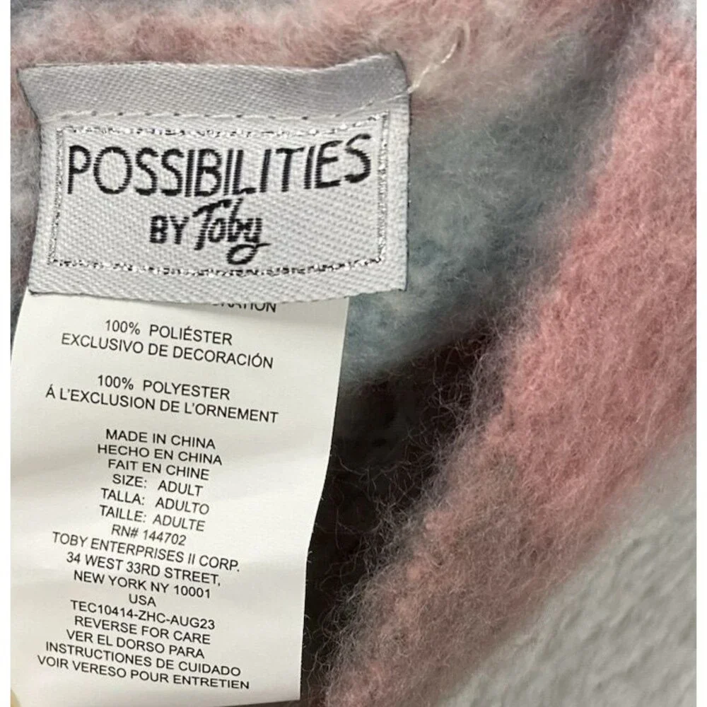Possibilities by Toby Plaid Scarf Hat Set Faux Fur Pom Pastel Winter Soft Cozy